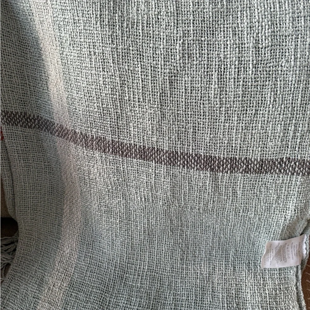 West Elm Textured Knit Throw in Light Teal, Gray & Orange
